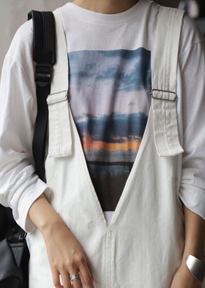 Loose White Pockets Side Open Cotton Cami Dress Summer