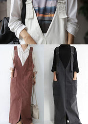 Loose White Pockets Side Open Cotton Cami Dress Summer