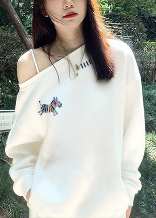 Loose White Print Solid Cotton T Shirts Top Fall