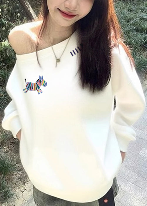 Loose White Print Solid Cotton T Shirts Top Fall