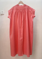 Loose White Solid Button Pockets Cotton Shirt Dresses Summer
