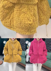 Loose Yellow Hooded Zippered Pockets Cotton Filled Parkas Winter