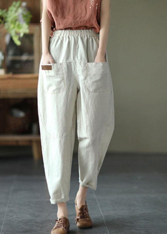 Loose Yellow Loose Casual Summer Pockets Pants - SooLinen