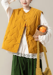 Loose Yellow O Neck Button Cotton Filled Waistcoat Winter