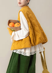 Loose Yellow O Neck Button Cotton Filled Waistcoat Winter