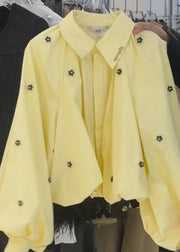 Loose Yellow Peter Pan Collar Floral Cotton Shirt Puff Sleeve