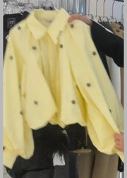 Loose Yellow Peter Pan Collar Floral Cotton Shirt Puff Sleeve
