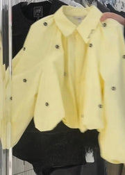 Loose Yellow Peter Pan Collar Floral Cotton Shirt Puff Sleeve