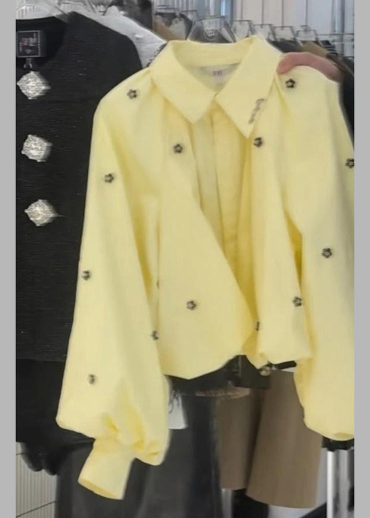 Loose Yellow Peter Pan Collar Floral Cotton Shirt Puff Sleeve