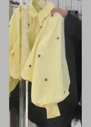 Loose Yellow Peter Pan Collar Floral Cotton Shirt Puff Sleeve