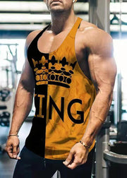 Loose Yellow Print Patchwork Cotton Mens Tank Sleeveless