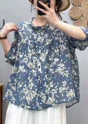 Loose Yellow Print Wrinkled Cotton Shirts Bracelet Sleeve