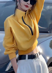 Loose Yellow Zip Up Cotton Sweatshirts Top Fall