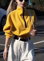 Loose Yellow Zip Up Cotton Sweatshirts Top Fall
