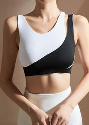 Luxury Black White Colorblock O-Neck Bra Crop Top