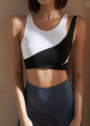 Luxury Black White Colorblock O-Neck Bra Crop Top