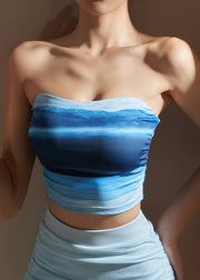 Luxury Blue Cold Shoulder Crop Top Workout