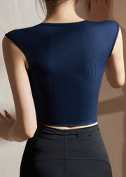 Luxury Dark Blue Striped Yoga Tops Sleeveless