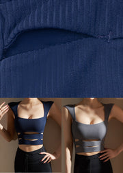 Luxury Dark Blue Striped Yoga Tops Sleeveless