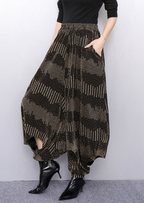Luxury Minimalism Lantern Pants With Textured Gold Pattern