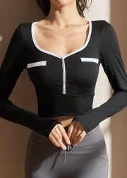 Luxury Pink O-Neck Patchwork Long Sleeve Yoga Tank Tops