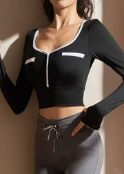 Luxury Pink O-Neck Patchwork Long Sleeve Yoga Tank Tops