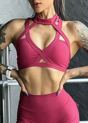 Luxury Rose High Neck Halter Hollow Out Gymshark Sports Bra