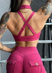Luxury Rose High Neck Halter Hollow Out Gymshark Sports Bra