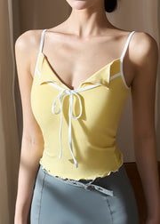 Luxury Yellow Ruffled Patchwork Yoga Tank Tops