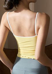 Luxury Yellow Ruffled Patchwork Yoga Tank Tops