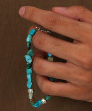 Men Blue Stergild Silver Turquoise Beads Chain Bracelet