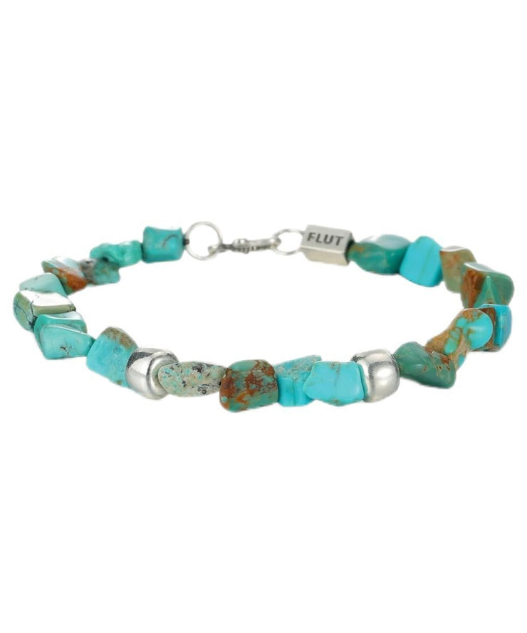 Men Blue Stergild Silver Turquoise Beads Chain Bracelet