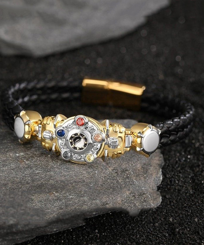 Men Gold Stainless Steel Alloy Zircon Armored Warrior Bracelet