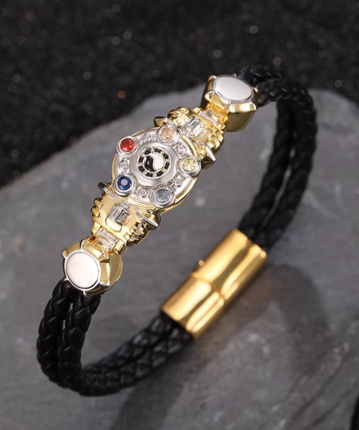 Men Gold Stainless Steel Alloy Zircon Armored Warrior Bracelet