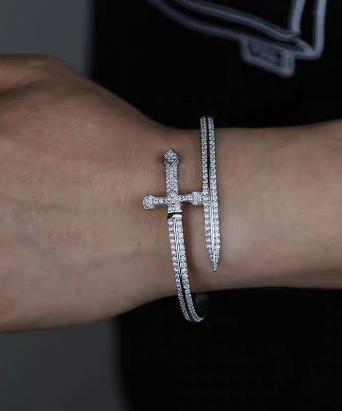 Men Silk Sterling Silver Zircon Sword Of Justice Bracelets