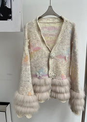 Milk Tea Color Patchwork Cozy Cotton Knit Cardigans Long Sleeve