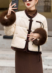 Milk White Patchwork Duck Down Jacket In Winter Tasseled Winter