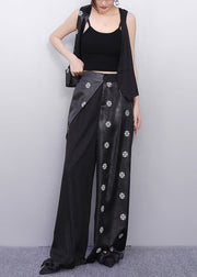 Minimalist Noir Asymmetry Vest And Wide-Leg Pants Floral Bloom
