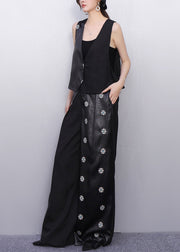 Minimalist Noir Asymmetry Vest And Wide-Leg Pants Floral Bloom