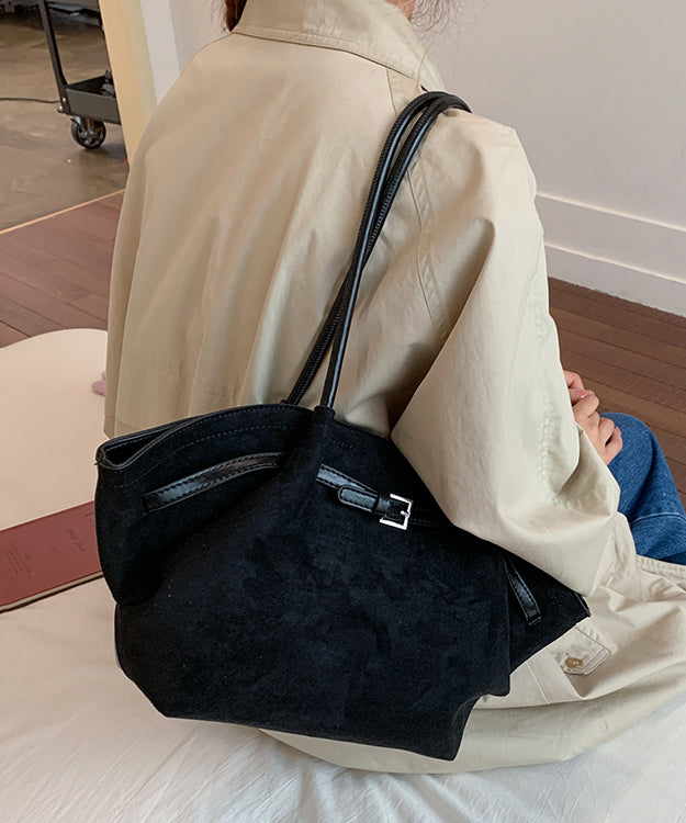 Minimalist Style Coffee Suede Pleated Large Capacity Shoulder Bag