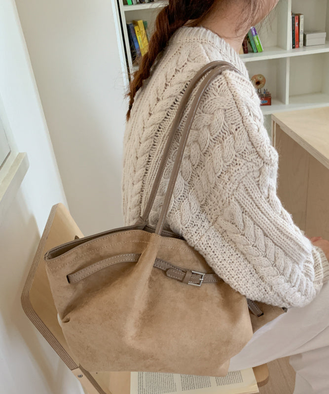 Minimalist Style Coffee Suede Pleated Large Capacity Shoulder Bag