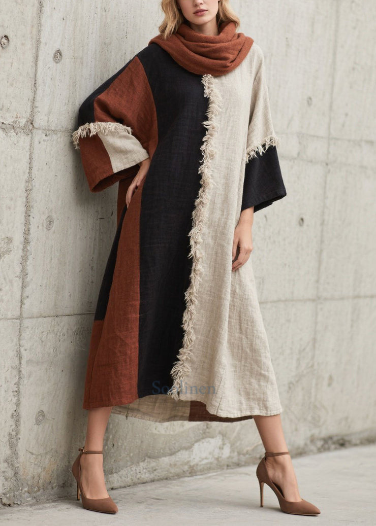 Mixed Color Patchwork Faux Fur Vacation Dress Asymmetrical Fall