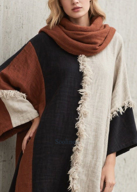 Mixed Color Patchwork Faux Fur Vacation Dress Asymmetrical Fall