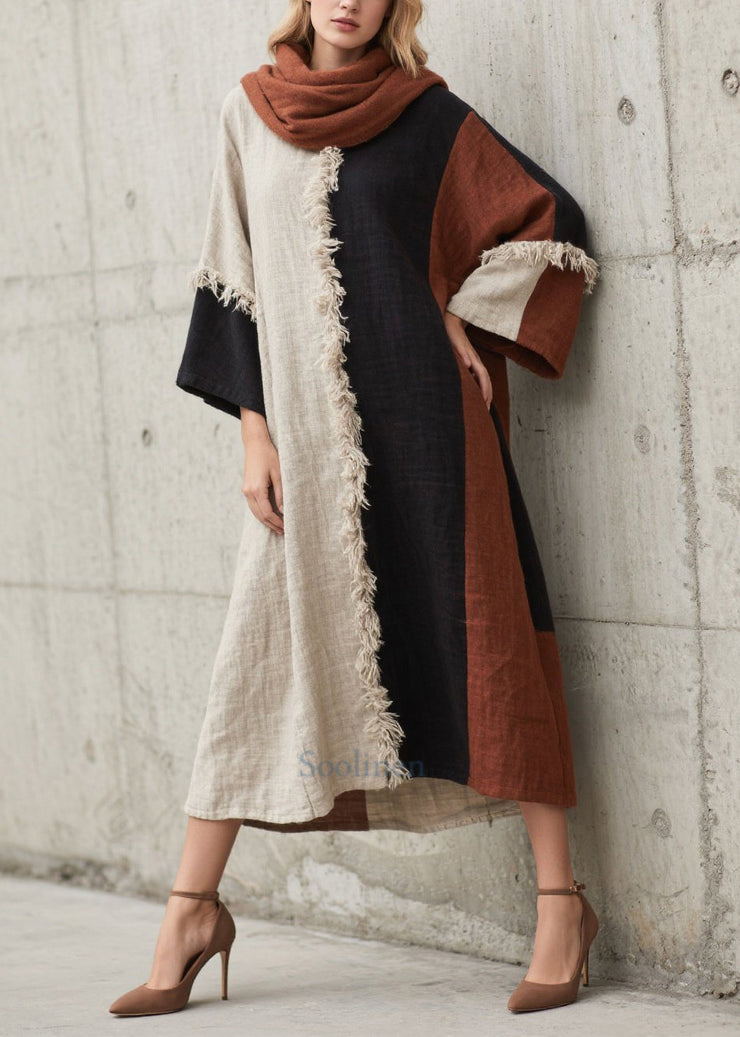 Mixed Color Patchwork Faux Fur Vacation Dress Asymmetrical Fall