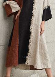 Mixed Color Patchwork Faux Fur Vacation Dress Asymmetrical Fall