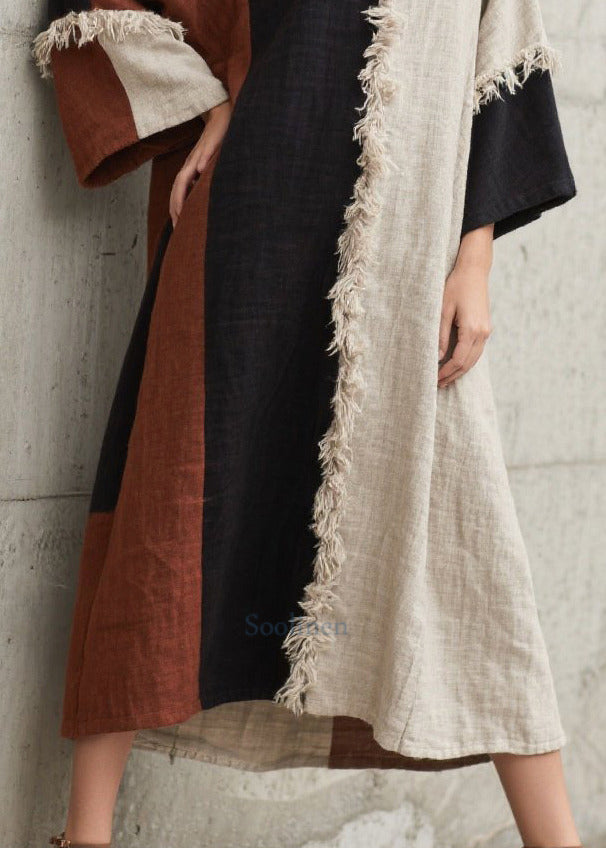 Mixed Color Patchwork Faux Fur Vacation Dress Asymmetrical Fall