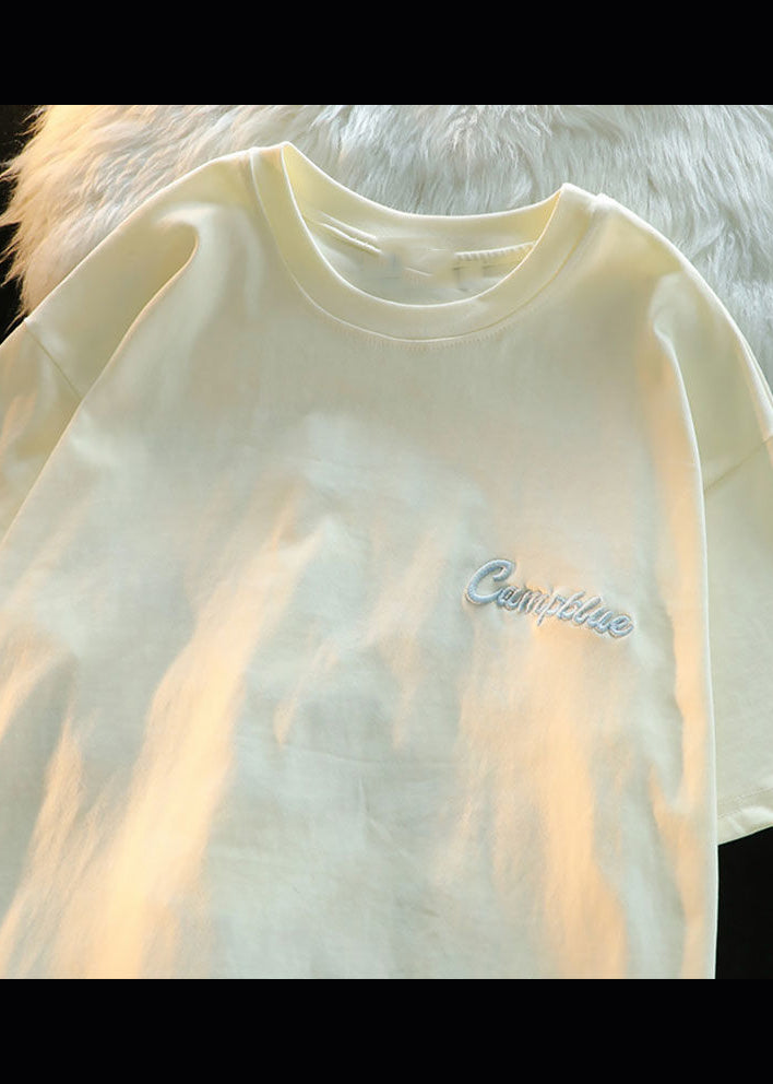 Modern Apricot Letter Embroideried Cotton T Shirts Men Apparel Summer