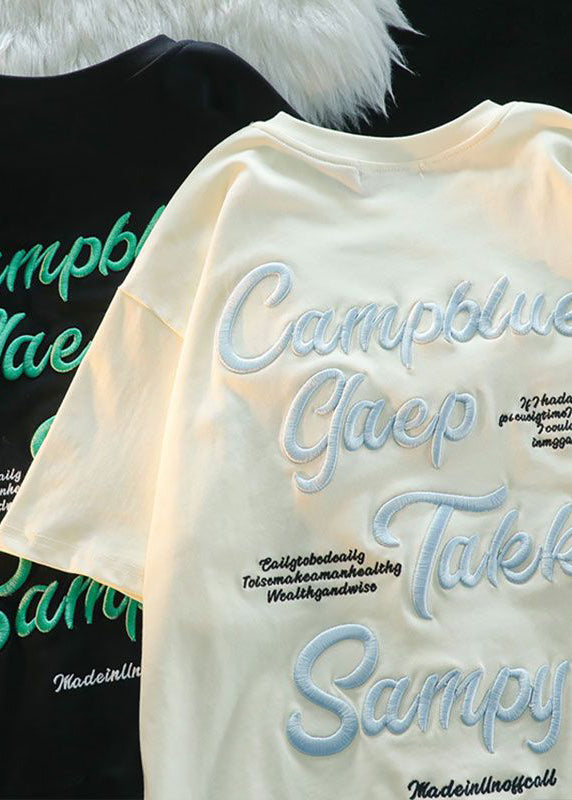 Modern Apricot Letter Embroideried Cotton T Shirts Men Apparel Summer