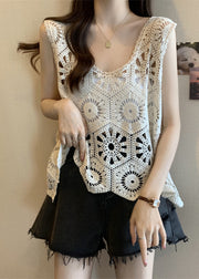 Modern Apricot V Neck Hollow Out Vests Summer