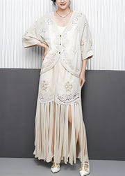 Modern Beige Tasseled Hollow Out Embroidered Cotton Two Pieces Set Summer